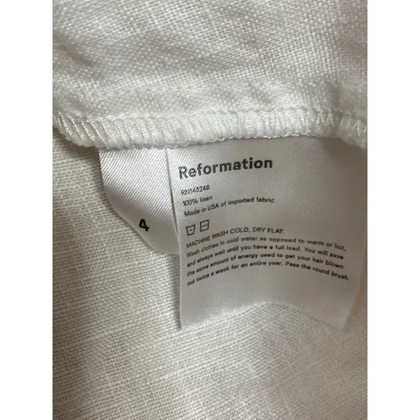 Reformation Simi 100% Linen Womens White V-neck Short Puff Sleeeve Mini Dress 4 - Image 5