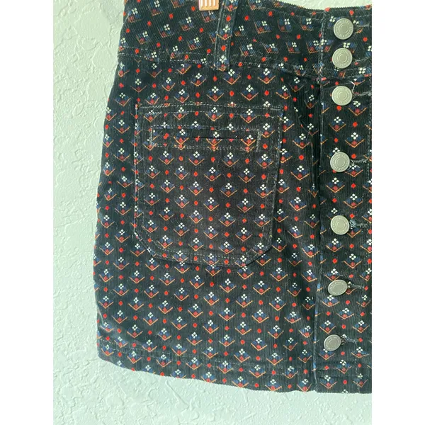 Free People Black Print Corduroy Mini Skirt Size 29 Boho Preppy - Image 3