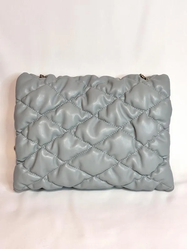Zara Quilted Chain-Shoulder Bag - Light Gray - Image 3