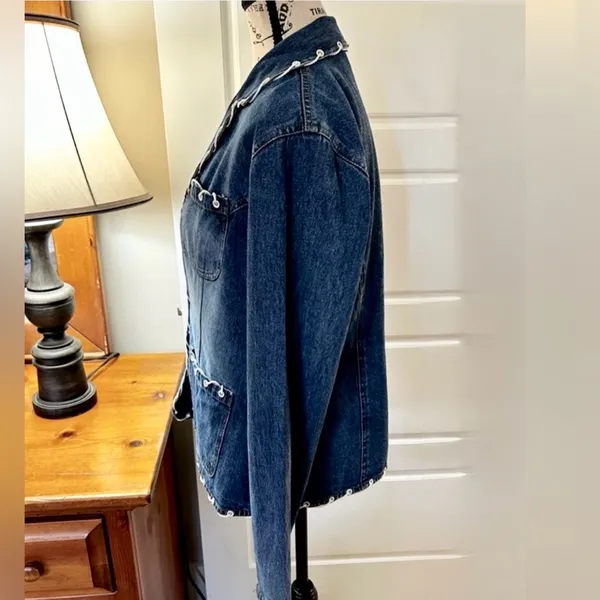 Vintage New Identity Denim Jacket Boho Lace Trim Button Front Cotton India~ M💛 Blue Size M - Image 6