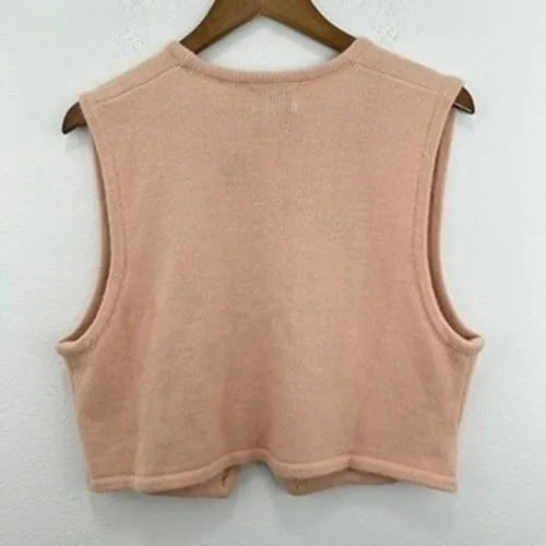Cricket Lane Petites Vintage Pink‎ Peach Knit Vest Embellished Floral Grannycore - Image 5