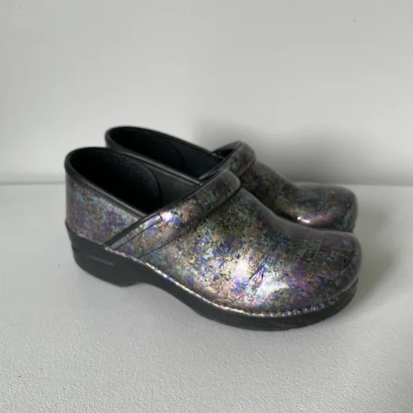Dansko Slip-On Clogs Shiny Purple Blue Pattern Medical Nurse Women's Size 40 - Image 2