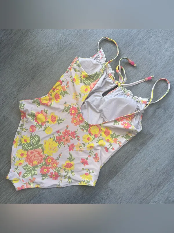 Aerie One Piece Cheeky Swimsuit Low Back Women’s Medium White Floral Beach - Image 6