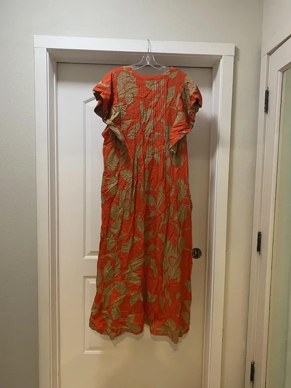Maeve Cassandra Dress Womens XL Orange Leaf Pleated Flutter Sleeve Maxi Sundress - Image 5