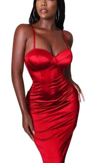 Red bodycon bustier dress midi small knee party - Image 2