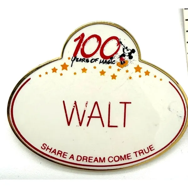 Disney Pin 100 Years of Magic WALT Name Tag Cast Exclusive WDW 2001 Mickey Badge - Image 2