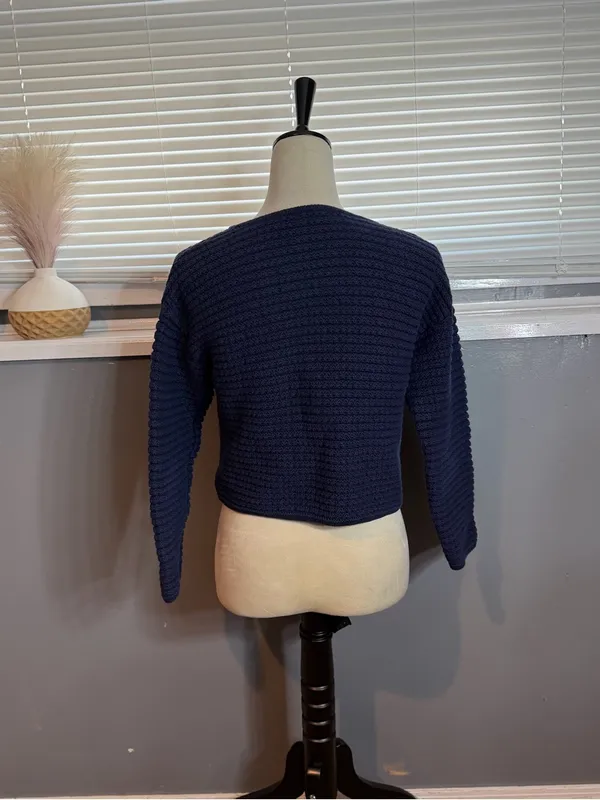 GAP Navy Gold Button Cropped Cardigan Sweater Small 100% Cotton - Image 5