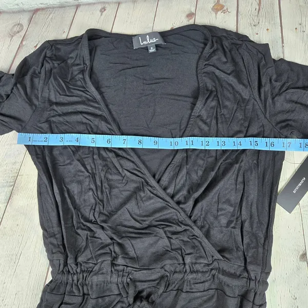 Lulus Sevannah Black Short Sleeve Surplice Jumpsuit 957LU Small - Image 9