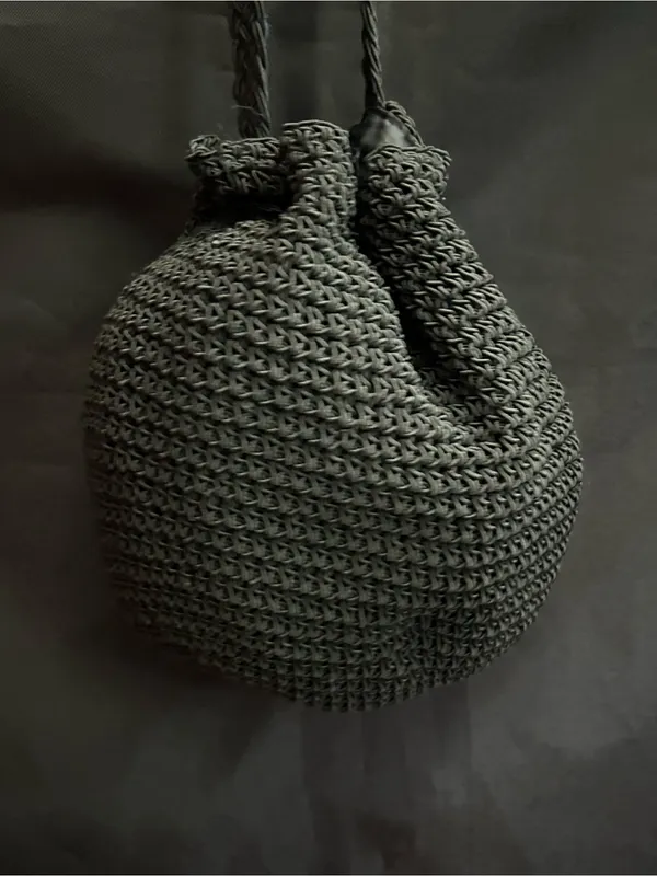Black Crochet Drawstring Crossbody Bag - Image 8