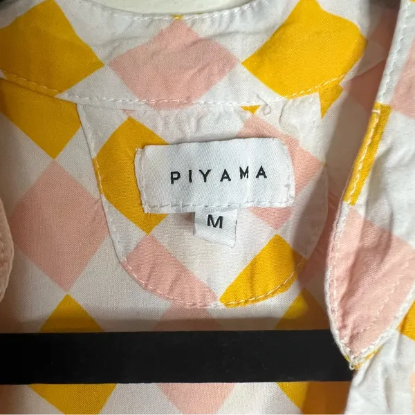 Piyama Checkered Pajama Shirt M Pink‎ Yellow White Button Down 100% Rayon Bali - Image 3