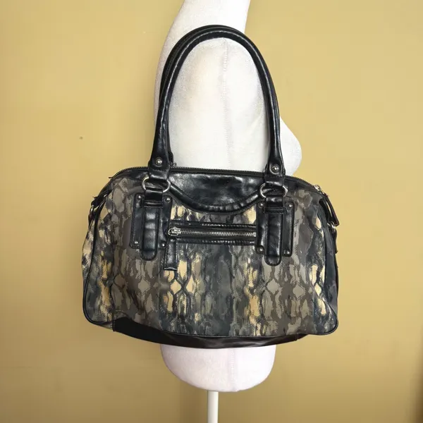 Vintage Y2K Etienne Aigner Satchel Bag Purse Black‎ Snakeskin Fabric/Leather - Image 3