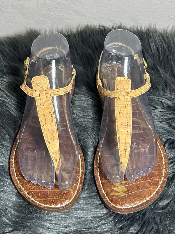 Sam Edelman Gigi Slingback Cork Brown Leather Sandals Size 8.5 - Image 2