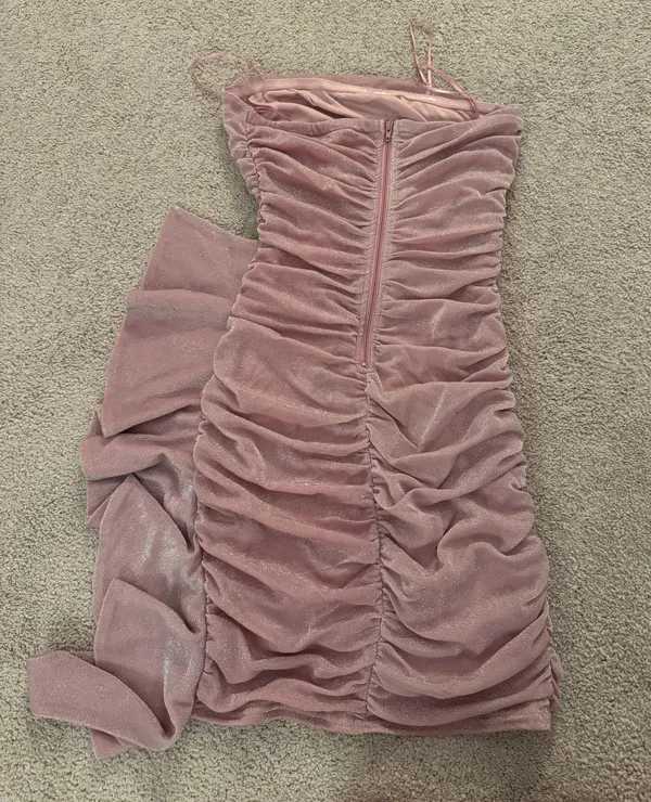 American Threads Carissa Strapless Shimmer Drape Bodycon Mini Dress - Image 5