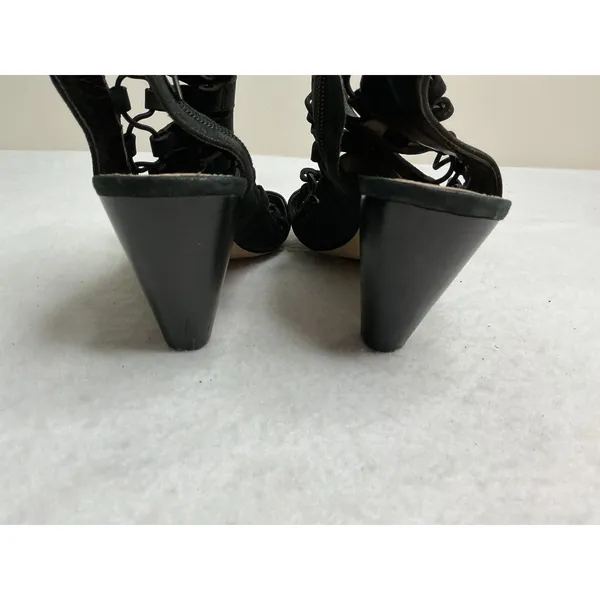 Vince Camuto Womens 9W Black Strappy Lace Up Cage Sandals Cone Heel Side Zip - Image 6
