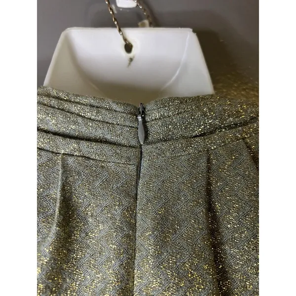 Maggy London Dress Womens 4 Gold Metallic Chevron Ruched V Neck Sheath Midi - Image 10