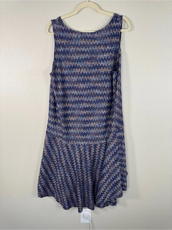 Maeve Blue Pink Zig Zag High Low Dress Womens XL Boho Casual Anthropologie Mini - Image 3