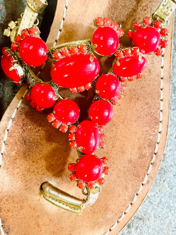 Ivanka Trump Coral Bead Embellished Gold Strap Flat Sandals Sz 8.5 - Image 3