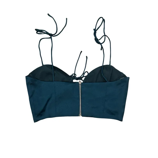 WHITE FOX Corset Teal Hunter Green Satin Tie-Front Crop Top S - Image 3