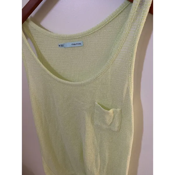 Maurices Womens Size M Sweater Tank Top Shirt Neon Yellow High Low Open Knit - Image 3