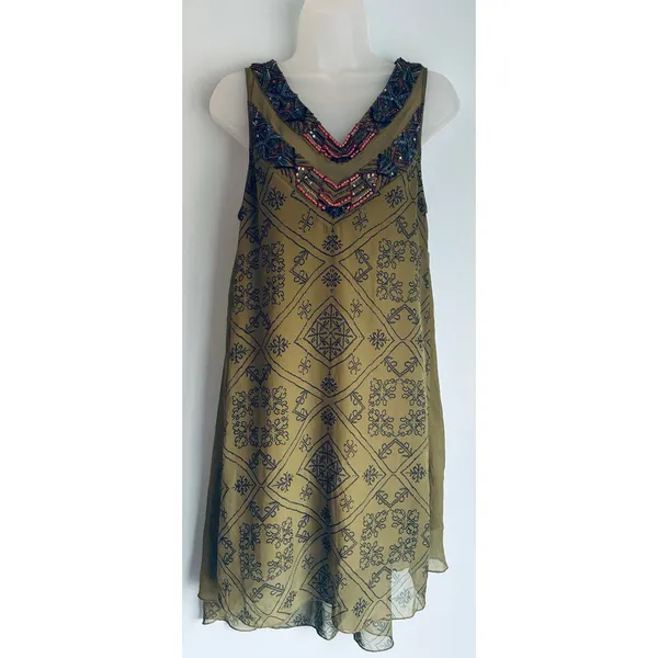 Free People Ancient Mystery Boho Beaded Dress Green XS Festival - Image 3