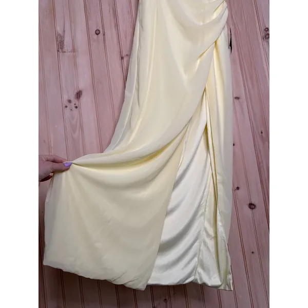 NWT Lulus Glamorous Disposition Light Yellow Ruched Maxi Dress Bridesmaid Sz L - Image 5