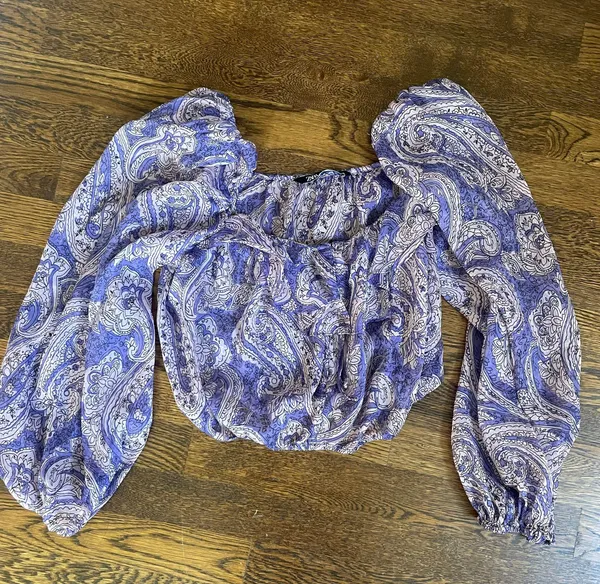 sheer Cropped Purple Blouse Size S - Image 3