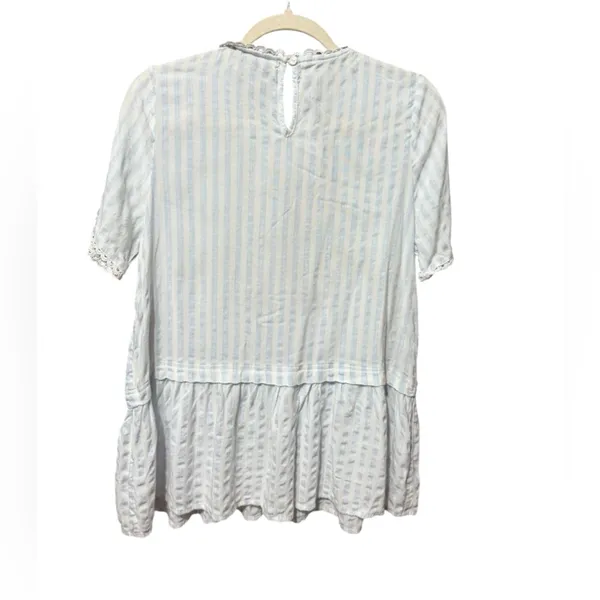 Boho Blue White Embroidered‎ Peplum Top Vintage-Inspired Cottagecore Vibes Sz M - Image 3