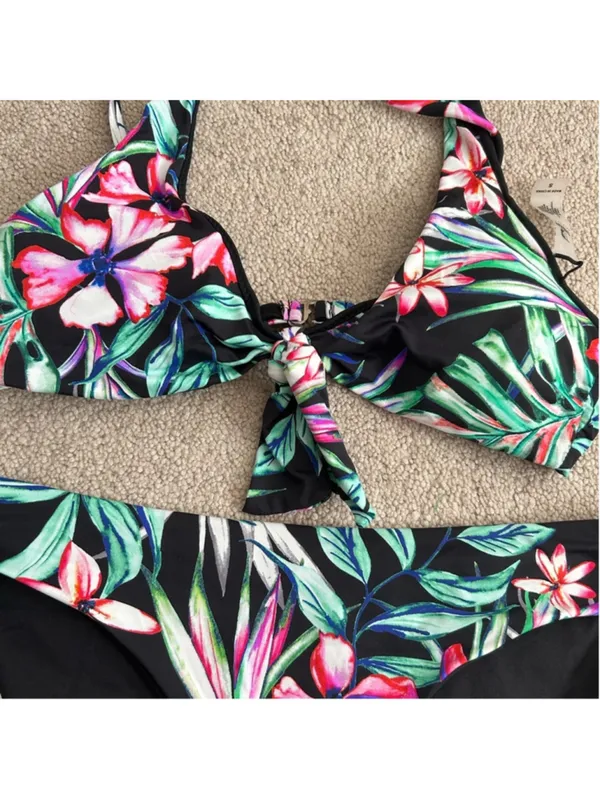 TiniBikini Floral Print Bikini - Black and Pink - Image 3