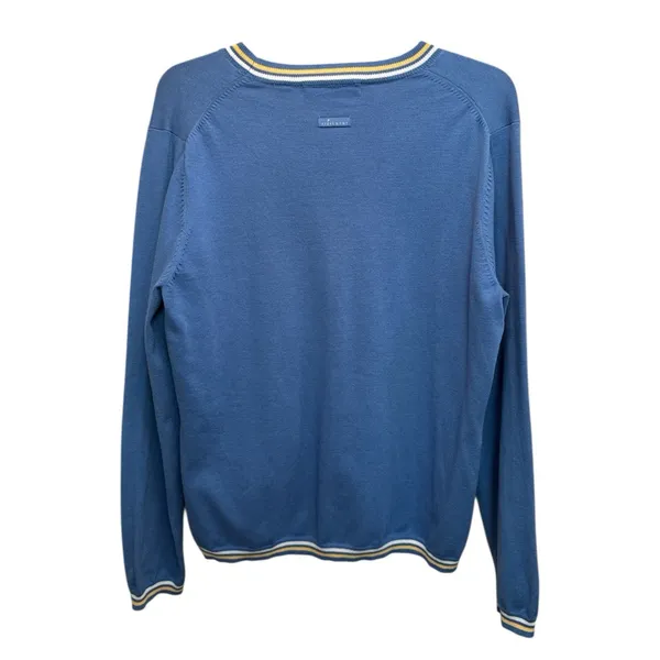 St. Aumont Golf Cardigan Women's Large Light Blue Button Front V-Neck‎ Striped - Image 12
