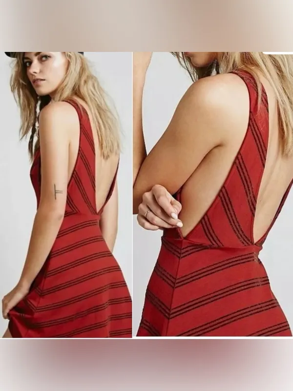 Free People Black Sleeveless Mini Chevron Stripe Dress - Image 5
