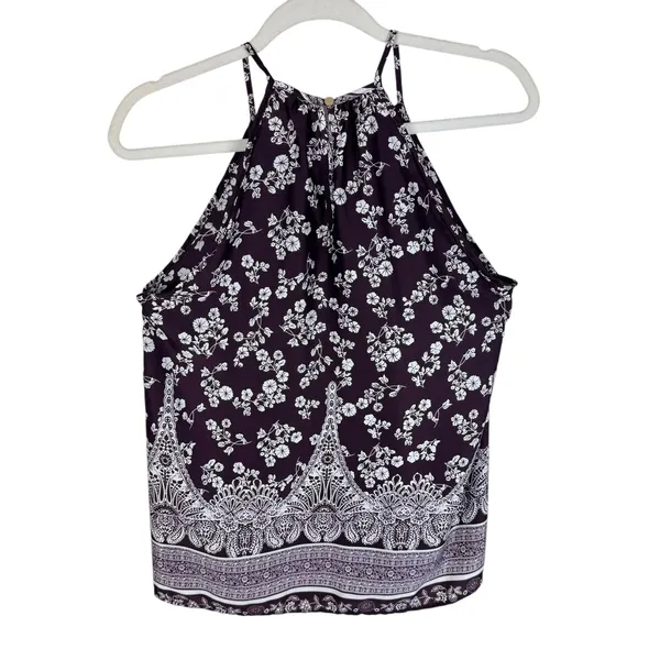Renee C. Wine Purple White Floral Racerback‎ Lightweight Tank Blouse Size M - Image 2