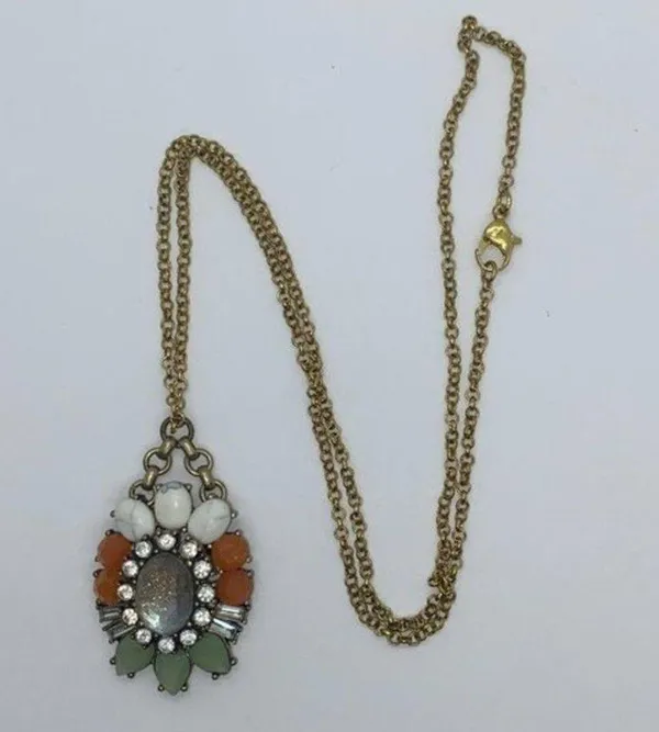 Bronze-Tone Multicolor Glitter Sparkle Rhinestone Necklace - Image 3
