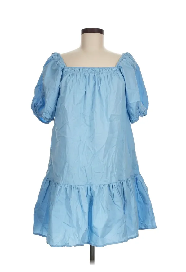 Strut & Bolt Light Blue Puff Sleeve Drop Waist Mini Dress Pockets Size M - Image 2