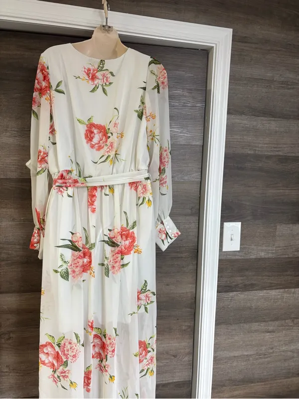 Cream Floral Wrap Maxi Dress with Pink Blooms - Image 3