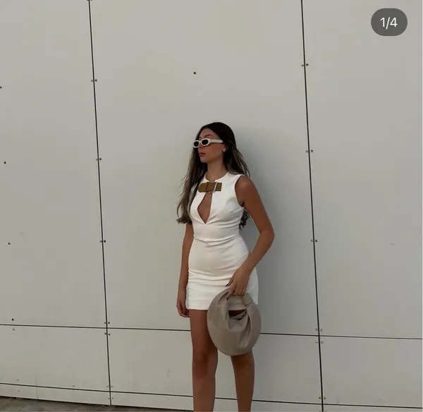 Zara dress mini fitted bodycon neck strap white Elegant Sleeveless - Image 4