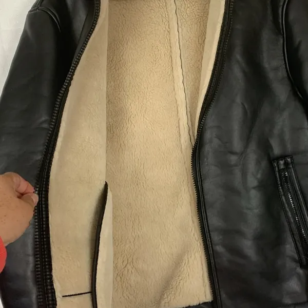 Zara womens large faux leather faux sheapling jacket pleather coat cold - Image 8