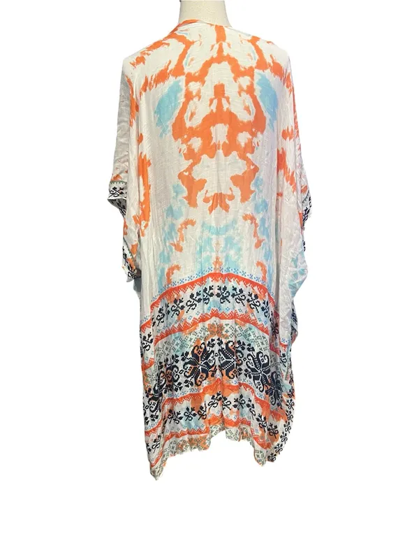 Boho Southwestern Watercolor Kimono Cardigan Lightweight Open Front Duster Wrap - Image 2