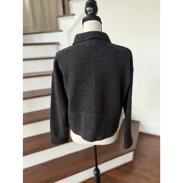 J.Crew Dark Charcoal Wool Blend Fleece Lined Button Down Lady Cardigan - Image 3