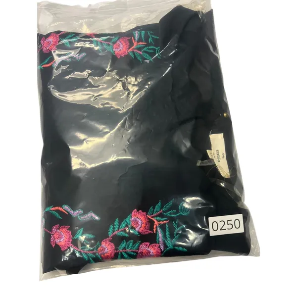 Entro Black Embroidered Boho Floral Ruffle Hem Mini Shift Dress Womens Medium - Image 5