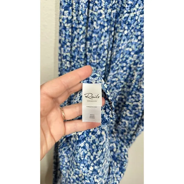 Rails V Neck Blue Ditsy Floral Smocked Midi Dress Delicate Feminine Lightweight - Image 5