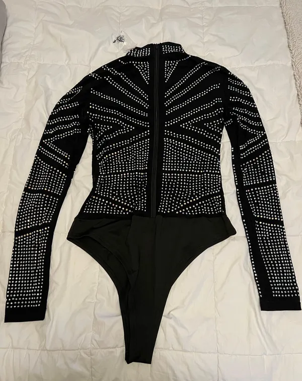 Punchy Blonde Bedazzled Mesh Bodysuit - Image 3