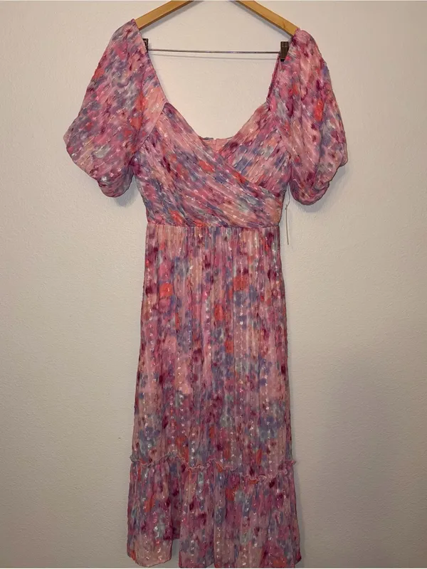 NWT Basil & Lola Floral Puff Sleeve Tiered Midi Dress Women’s Size Medium M - Image 11