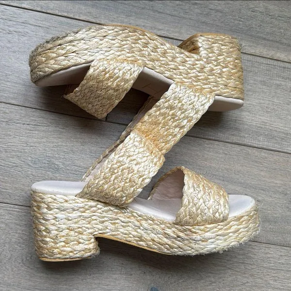 Beach by Matisse Women's Gold Raffia Woven Ocean Avenue Platform Sandals - Image 2