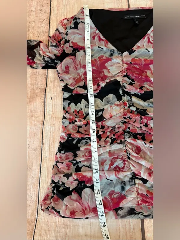 White House Black Market Coquette Floral Dainty Sheer Blouse Top, Sz Medium - Image 6