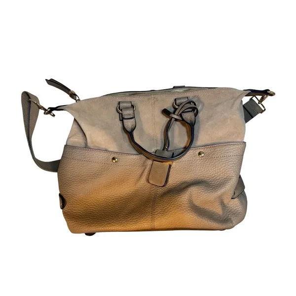 Moda Luxe Taupe Convertible Satchel Crossbody‎ Bag Gold Hardware - Image 10