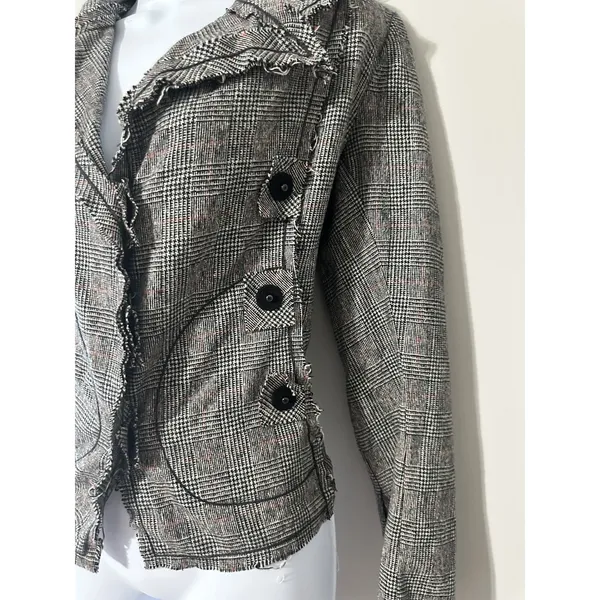 WYETH‎ Todd Magill Plaid Cropped Frayed Deconstructed Blazer Jacket Wool Silk Sm - Image 2