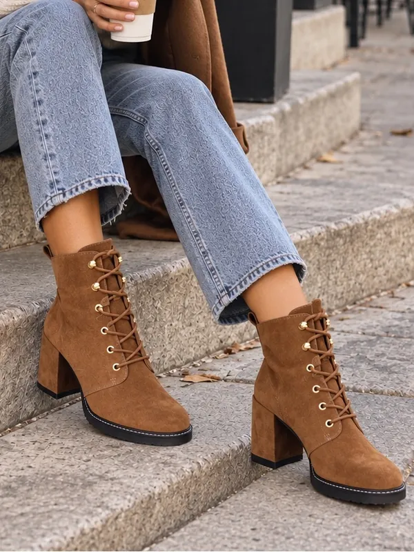 Stuart Weitzman suede lace up heeled boots camel 8.5 fall boots - Image 3
