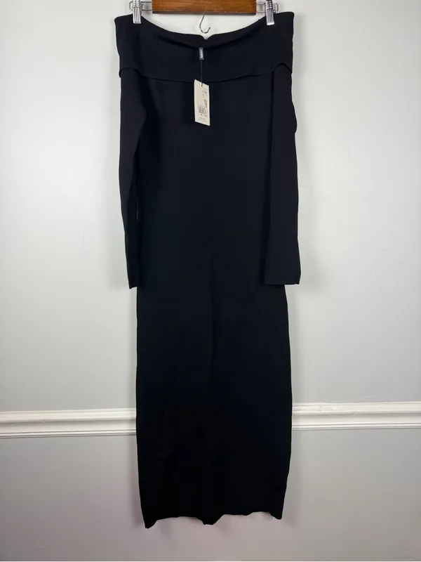 Bardot Off Shoulder Knit Dress Black Chic Long Sleeve knit midi Revolve large - Image 2