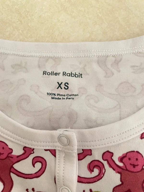 Roller Rabbit Monkey Top & Bottoms Pajamas Set Pink Red 100% Pima Cotton XS - Image 5