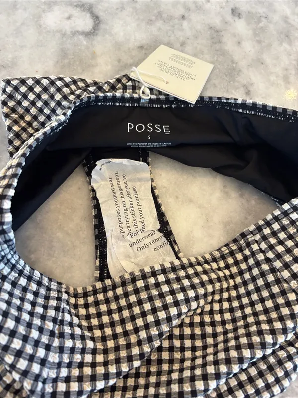 Posse Black and White Gingham High-Waist Bikini Bottoms - Image 4